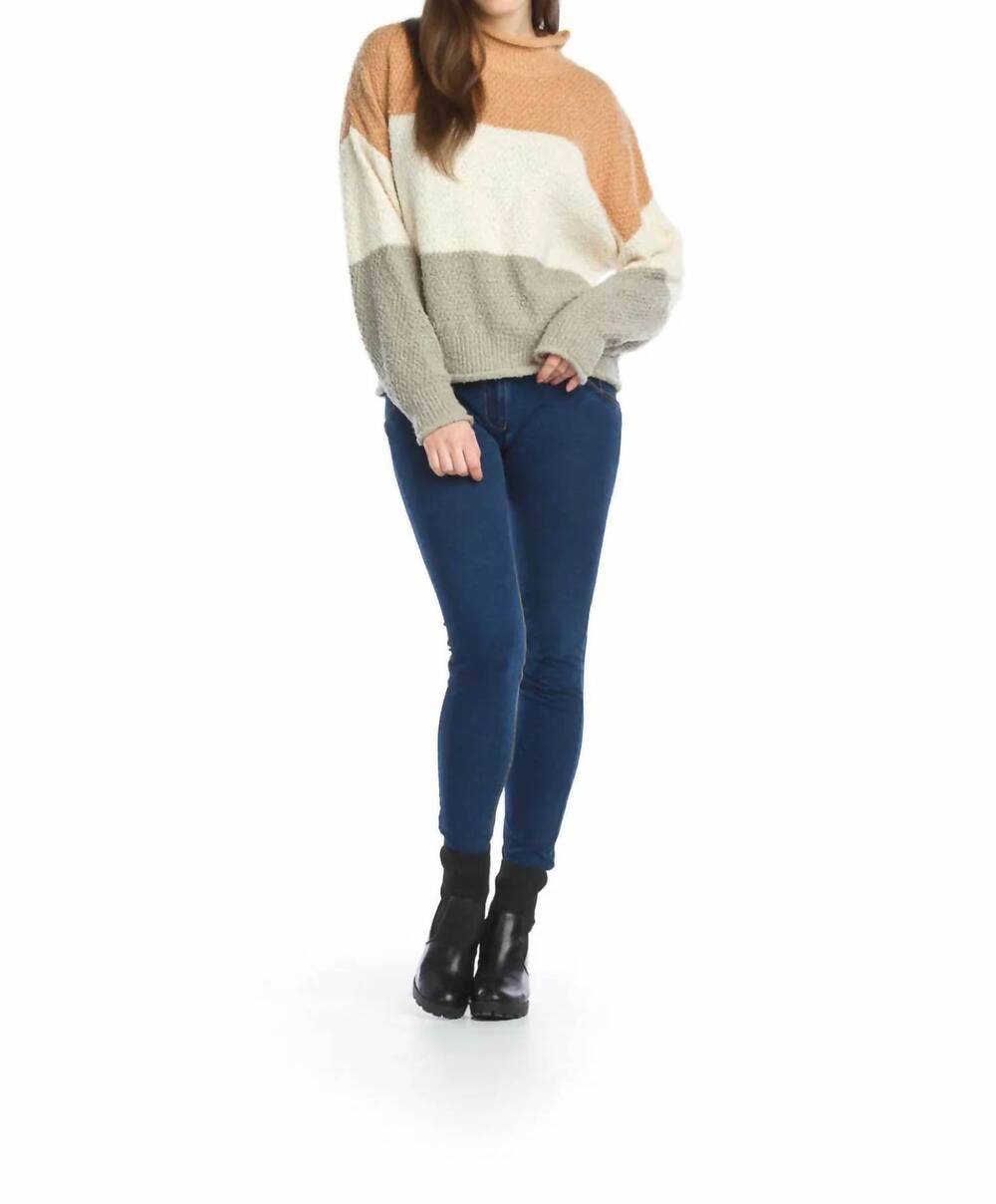 NEW PAPILLON soft boucle mock neck color block sweater in multi
